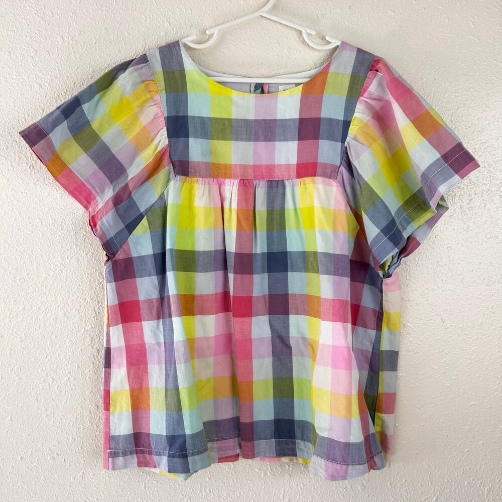 GAP Girls Flutter Sleeve Top Rainbow Plaid Easter Pastels Size XL